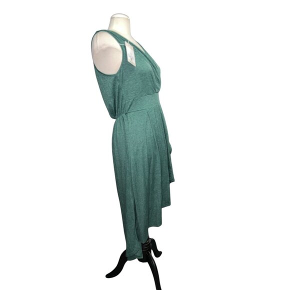 Halara Deep V Neck Sleeveless High Low Crossover Hem Midi Casual Dress Sz Large - Picture 11 of 14